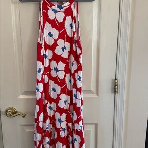 LOFT Red and Pink Patterned Dress
